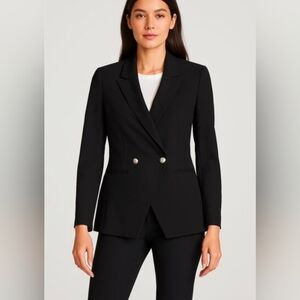 Theory Elkay Refiner Double Breasted Black Blazer Jacket Sz 0